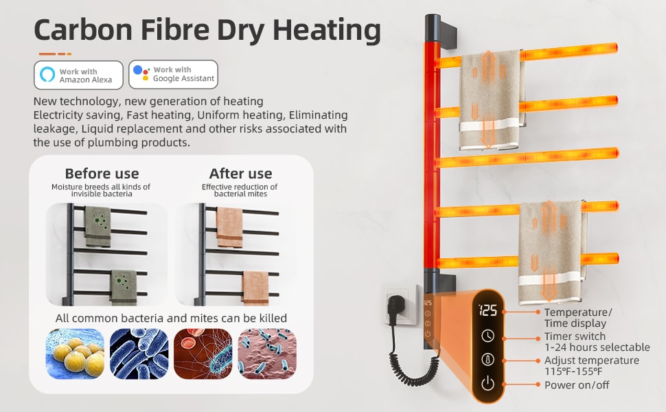 Smart Heated Towel Rack With Wi-fi App Control For Modern Bathroom_voghion.com